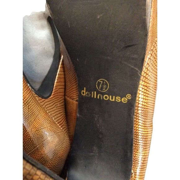 DOLL House Women Snakeskin With Bow On Toe Heel 7 1/2 Bronze Faux - Picture 3 of 3